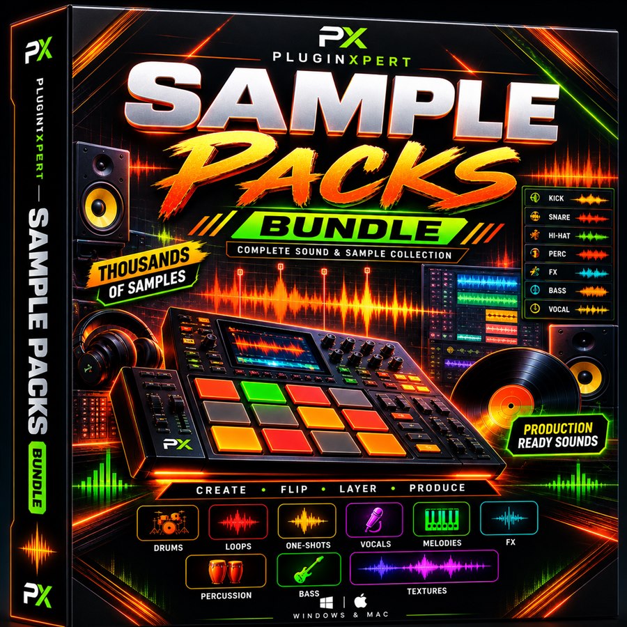 PluginXpert Sample Packs Bundle 3D software package mockup