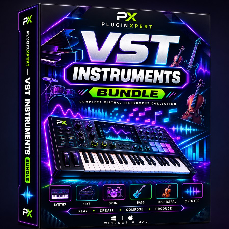 PluginXpert VST Instruments Bundle 3D software package mockup